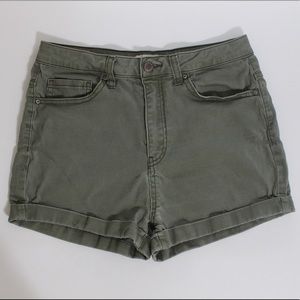 High-Waisted Olive Green Denim Shorts